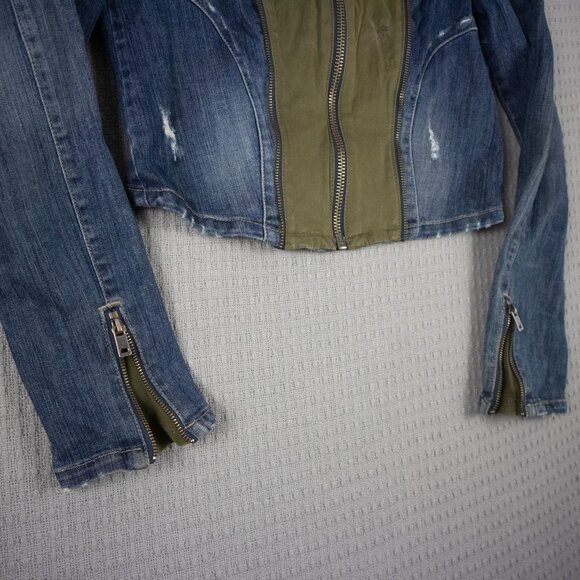 Guess Cropped Distressed Denim combo Zipper Jacket Y2K 2000s - Picture 3 of 8